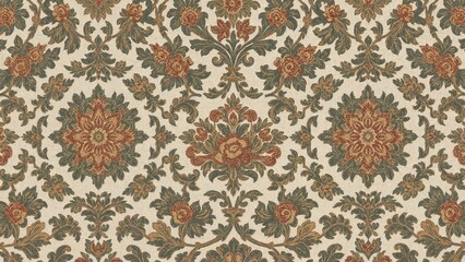 Old-fashioned textile adorned with floral motifs