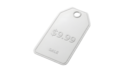 A white sale price tag with 999 isolated on transparent background for retail shopping and promotional offers