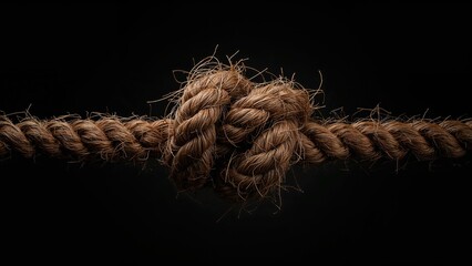 Close-up of a Knotted Natural Fiber Rope on a Dark Background