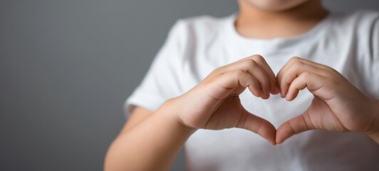 The child's hands forming a heart shape symbolize love and connection.