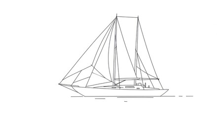 Elegant sailboat outline gliding across the water, representing freedom, travel, and adventure on a sunny day with clear skies