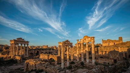Historical Roman town remains with architectural structures