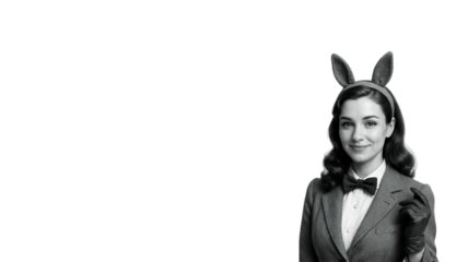 woman in black and white bunny costume on transparent background png
