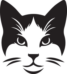 A stylized vector illustration of a cute black cat's head with large expressive eyes