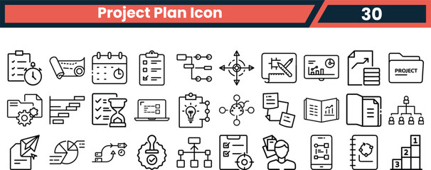 Vector art of project plan icons set isolated on white background