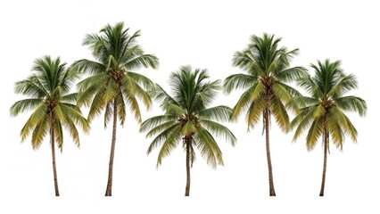 Assortment of exquisite coconut and palm trees set against a white backdrop, ideal for architectural projects and decorative purposes, compatible with natural-themed prints and web content.