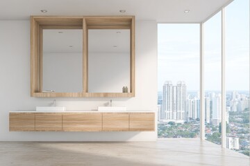 Modern bathroom with city view