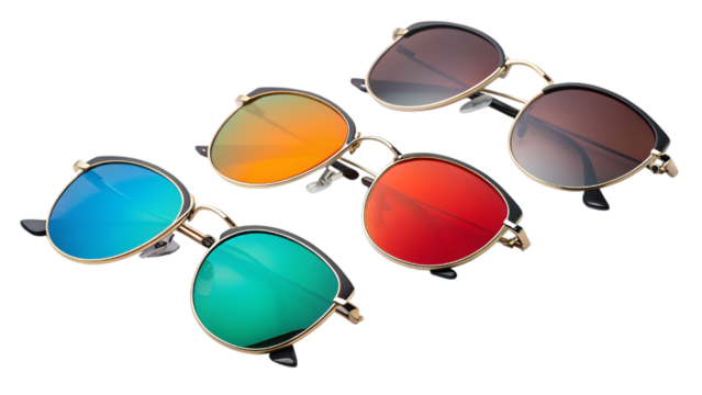 colorful sunglasses collection for summer isolated on transparent background