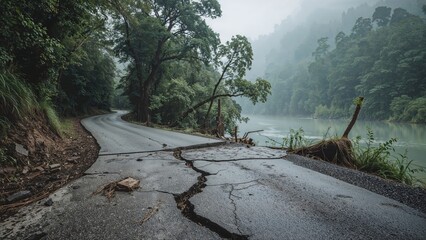 Flood damage renders one lane of road impassable
