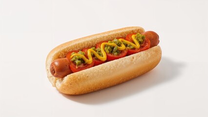 One Traditional Hot Dog Placed on White