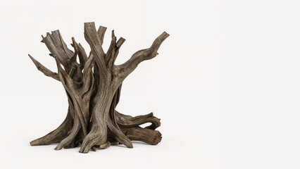 Rustic dry wood snag set on a white background, abstract design, texture, nature, wood, tree, forest, white, rustic