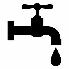 Black Silhouette Water Tap with Dripping Drop