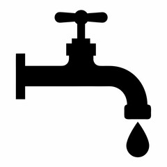 Black Silhouette Water Tap with Dripping Drop