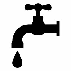 Black Silhouette Water Tap with Dripping Drop