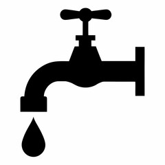 Black Silhouette Water Tap with Dripping Drop
