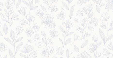 Fototapeta premium Floral print pattern background in provance style, floral background. Pastel tones vintage style wallpaper in vector.