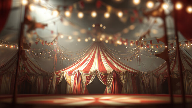 dark atmospheric circus tents with glowing string lights at night, mysterious carnival fairground scene — ideal for halloween posters, eerie event invitations, gothic themed designs, or dramatic story
