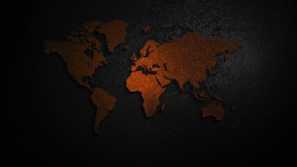Picture featuring a dark concrete surface with an orange world map overlay
