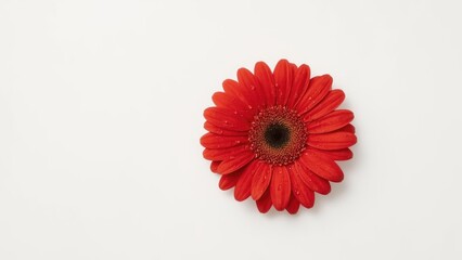 Red gerbera bloom displayed on a simple white canvas