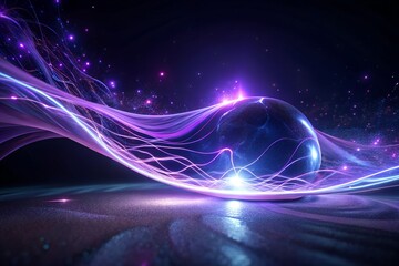 Abstract sphere with flowing purple energy abstract background. 3d render