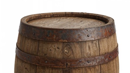Rustic wooden drum featured on a clean white background