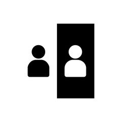 Simple icon of two people one black one white inside a rectangle