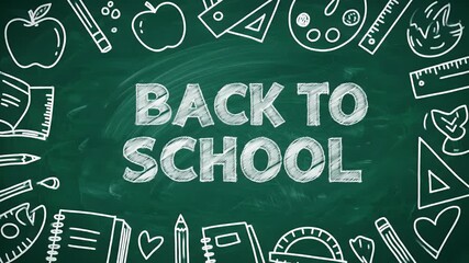 Back to School Message on Green Chalkboard with Drawings Border Illustration - Powered by Adobe
