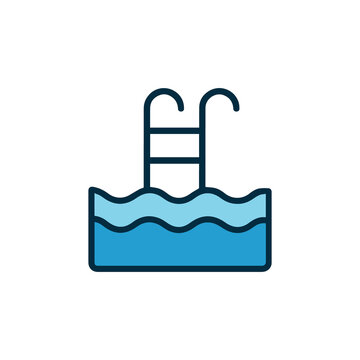 Simple illustration of a swimming pool with a ladder and wavy water