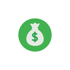 Green circle with white money bag icon and dollar sign