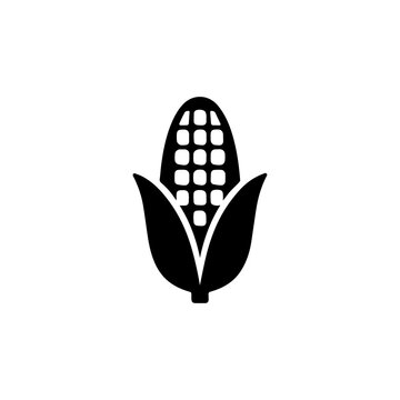 Simple black and white icon of a corn cob with husk