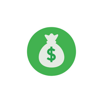 Green circle with white money bag icon and dollar sign