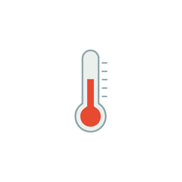 Simple flat icon of a thermometer showing high temperature