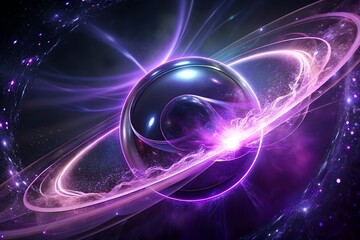 Obraz premium Abstract sphere with purple energy rings abstract background. 3d render