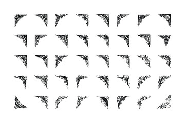 Stylish decorative corner borders with detailed vintage calligraphic frame patterns Silhouette Vector illustration