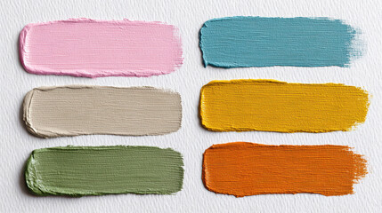 Fototapeta premium Colorful paint swatches on textured paper showing vibrant and soft hues in horizontal strokes