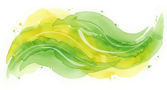 Abstract watercolor green and yellow wavy pattern, isolated on white background - Powered by Adobe