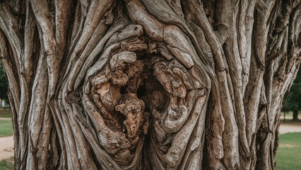 Close-up of rough tree bark in a natural park setting