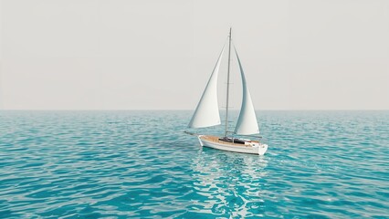 Fototapeta premium Sailboat Captured Against a White Backdrop