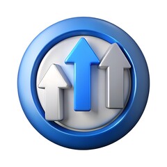 Three arrows pointing upwards inside a blue circular frame symbolizing growth and success
