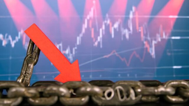 Financial Crisis: Red Arrow Piercing Through Chain Symbolizing Economic Downturn and Market Decline