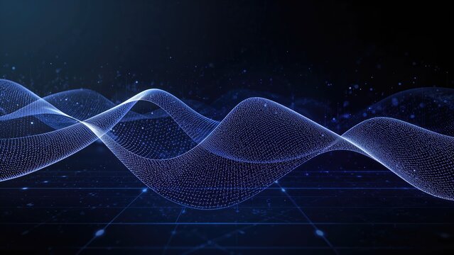 Futuristic data representation with light effects and abstract geometric waves - Powered by Adobe