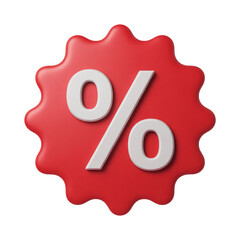 Red starburst percentage sign isolated on transparent background