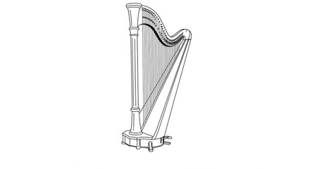 Elegant harp line art illustration for classical music poster design, perfect for orchestras, concerts, music education, or creative projects requiring a musical touch
