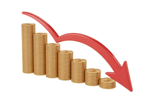 Decreasing coins graph with red arrow