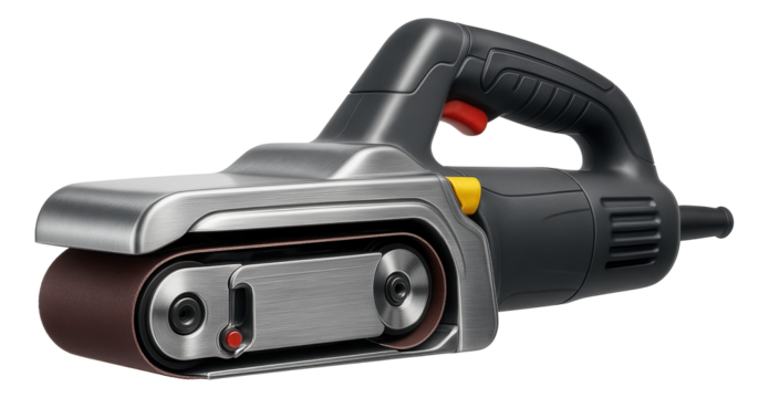 Heavy-duty belt sander with a robust metal housing for industrial applications.