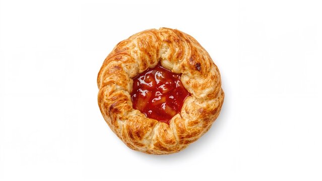 Top view of a puff pastry dessert with fruit jam on a clean background