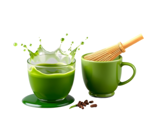 Matcha Tea Splashing and Preparation A Delightful Green Drink