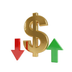 Obraz premium Gold dollar sign with up and down arrows