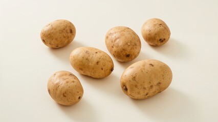 Fototapeta premium Single potatoes displayed on a white surface
