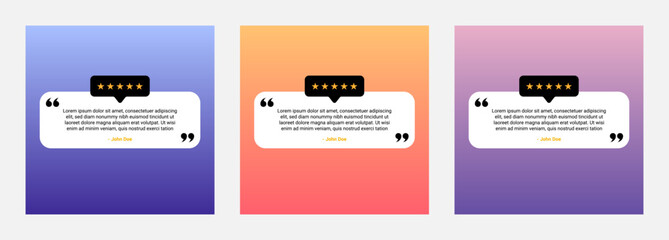 Review quote template with 5 star rating. Set of Customer review quotation templates for social media. 